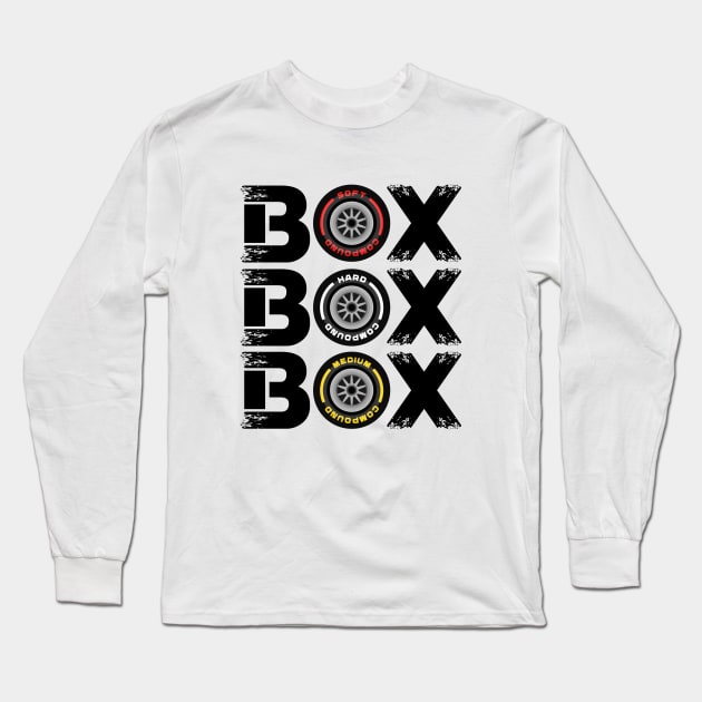 Box Box Box F1 Tyre Compound V2 Design Long Sleeve T-Shirt by DavidSpeedDesign